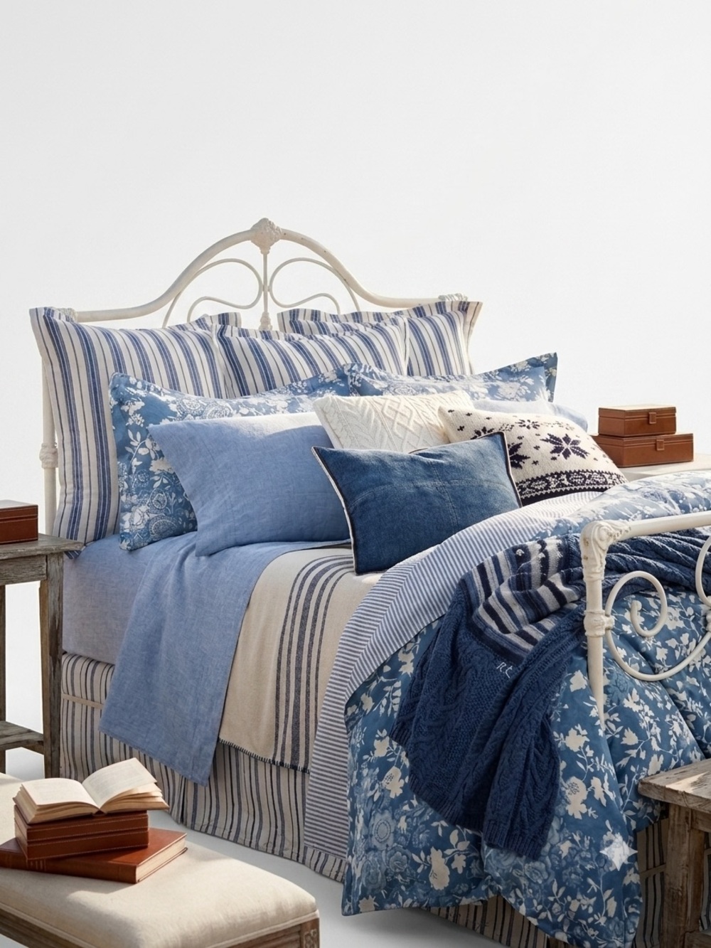 Ralph Lauren NIB Blue Floral Cottage Coastal Comfort King Duvet Cover